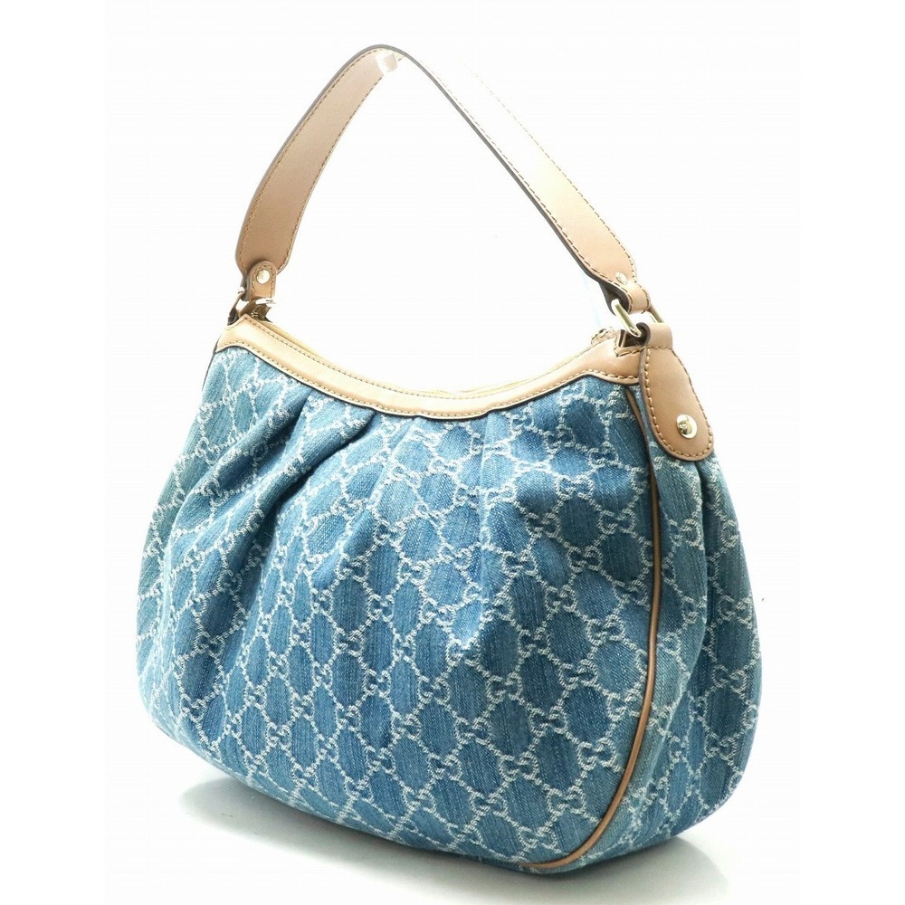Gucci Denim Shoulder Bag with Tan Leather Trim